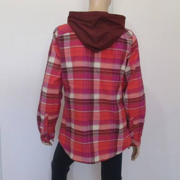 Legendary Whitetails Shacket Size Medium Pink Plaid Hooded Button-Up - Picture 7 of 10